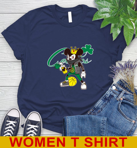 Boston Celtics NBA Basketball Mickey Peace Sign Sports Women's T-Shirt 12