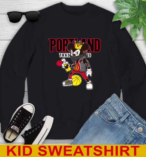 Portland Trail Blazers NBA Basketball Mickey Peace Sign Sports Youth Sweatshirt 2