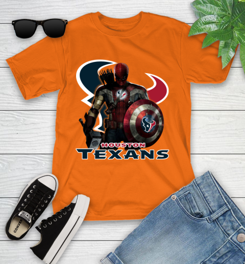 NFL Captain America Thor Spider Man Hawkeye Avengers Endgame Football Houston Texans Youth T-Shirt 7