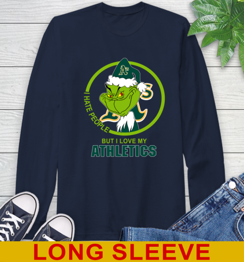 Oakland Athletics MLB Christmas Grinch I Hate People But I Love My Favorite Baseball Team Long Sleeve T-Shirt 4