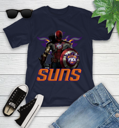 Phoenix Suns NBA Basketball Captain America Thor Spider Man Hawkeye Avengers Youth T-Shirt 3