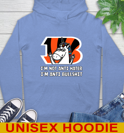 Cincinnati Bengals NFL Football Unicorn I'm Not Anti Hater I'm Anti Bullshit Hoodie 11