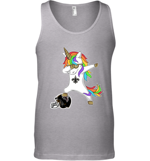 wzpd football dabbing unicorn steps on helmet new orleans saints unisex tank 17 front sport grey