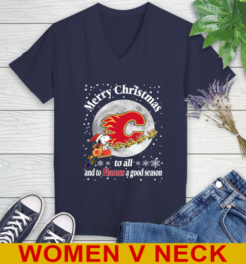 Calgary Flames Merry Christmas To All And To Flames A Good Season NHL Hockey Sports Women's V-Neck T-Shirt 12