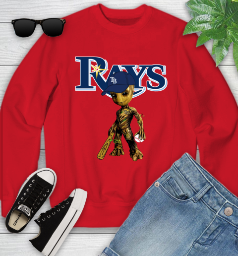 MLB Tampa Bay Rays Groot Guardians Of The Galaxy Baseball Youth Sweatshirt 9