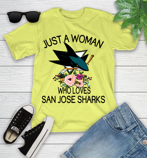 NHL Just A Woman Who Loves San Jose Sharks Hockey Sports Youth T-Shirt 5