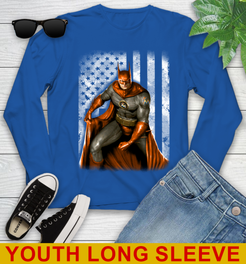 Miami Marlins MLB Baseball Batman DC American Flag Shirt Youth Long Sleeve 10