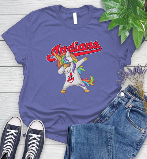Cleveland Indians MLB Baseball Funny Unicorn Dabbing Sports Women's T-Shirt 11
