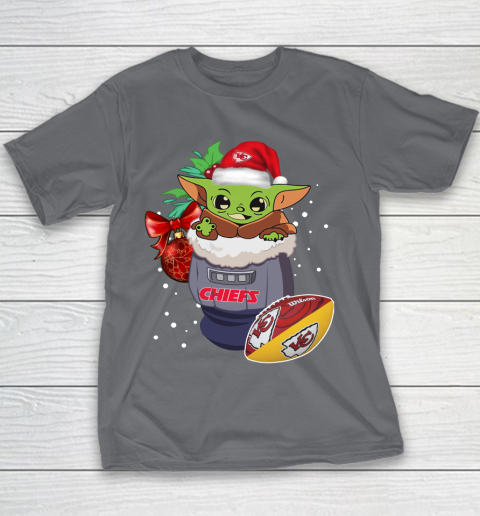Kansas City Chiefs Christmas Baby Yoda Star Wars Funny Happy NFL Youth T-Shirt 7