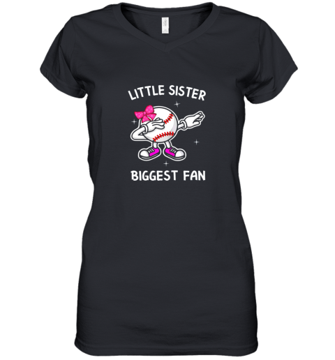 Little Sister Biggest Fan Baseball Baby Sister Women's V-Neck T-Shirt