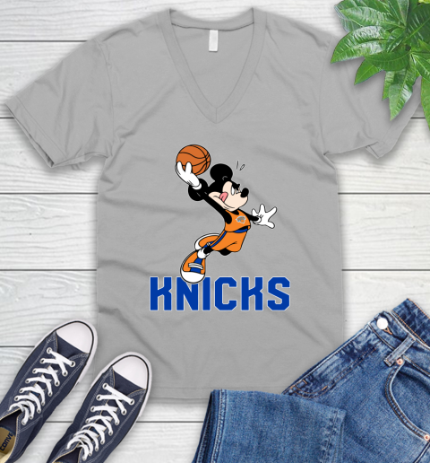 NBA Basketball New York Knicks Cheerful Mickey Mouse Shirt V-Neck T-Shirt 4