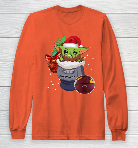 Miami Heat Christmas Baby Yoda Star Wars Funny Happy NBA Long Sleeve T-Shirt 5