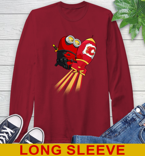 NHL Hockey Calgary Flames Deadpool Minion Marvel Shirt Long Sleeve T-Shirt 9