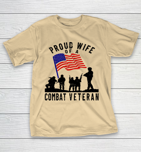 Veteran Shirt Proud Wife of a Combat Veteran Retro US Flag Military Family T-Shirt 5