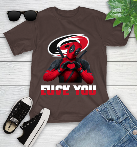 NHL Carolina Hurricanes Deadpool Love You Fuck You Hockey Sports Youth T-Shirt 7