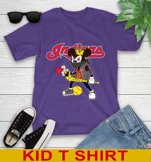 Cleveland Indians MLB Baseball Mickey Peace Sign Sports Youth T-Shirt 4