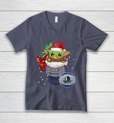 Dallas Mavericks Christmas Baby Yoda Star Wars Funny Happy NBA V-Neck T-Shirt 8