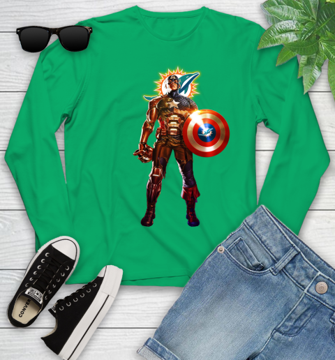 NFL Captain America Marvel Avengers Endgame Football Sports Miami Dolphins Youth Long Sleeve 6