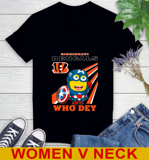 NFL Football Cincinnati Bengals Captain America Marvel Avengers Minion Shirt Women's V-Neck T-Shirt