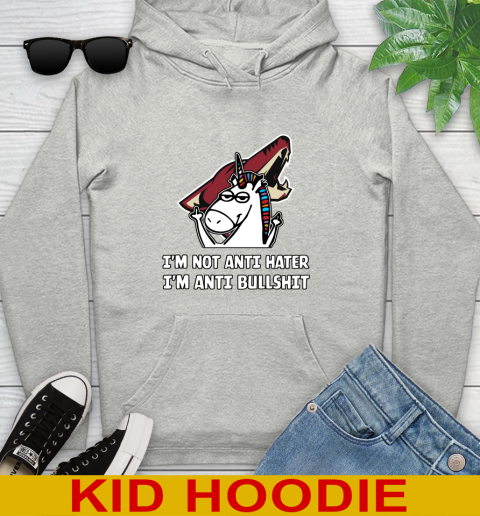 Arizona Coyotes NHL Hockey Unicorn I'm Not Anti Hater I'm Anti Bullshit Youth Hoodie