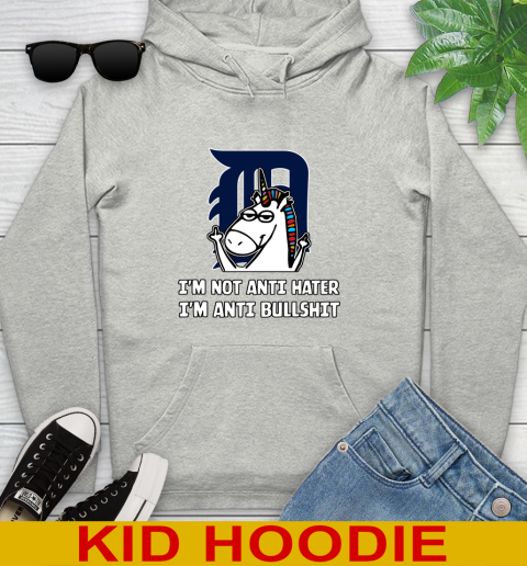 Detroit Tigers MLB Baseball Unicorn I'm Not Anti Hater I'm Anti Bullshit Youth Hoodie