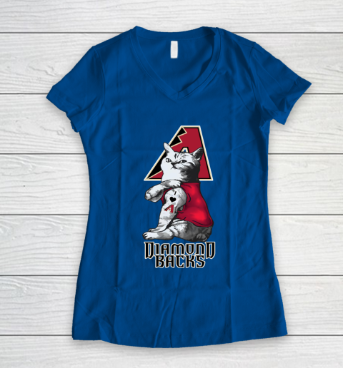 MLB Baseball My Cat Loves Arizona Diamondbacks Women's V-Neck T-Shirt 7