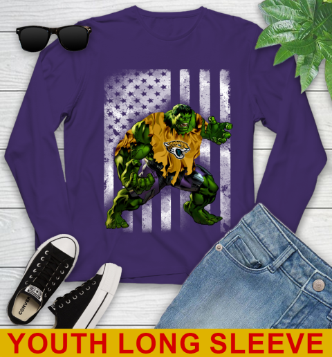 Jacksonville Jaguars Hulk Marvel Avengers NFL Football American Flag Youth Long Sleeve 4