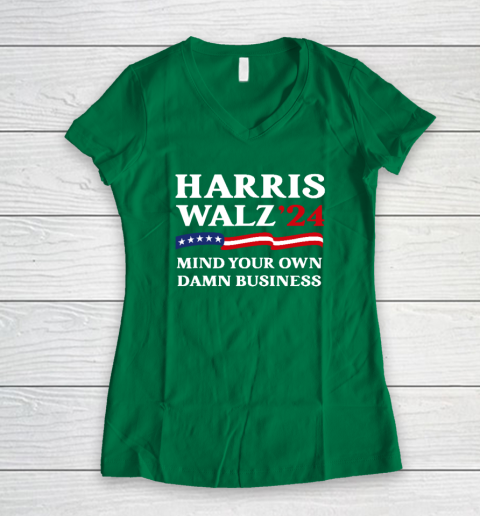 Harris Waltz 2024 Mind Your Own Damn Business Women's V-Neck T-Shirt 3