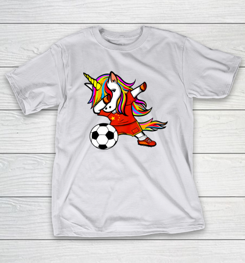 Funny Dabbing Unicorn China Football Chinese Flag Soccer T-Shirt 24