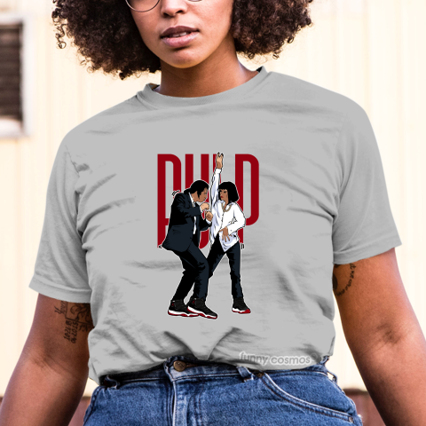 Air Jordan 11 Bred Matching Sneaker Shirt Pulp Fiction Dance Varsity Red Black and White Sneaker Shirt
