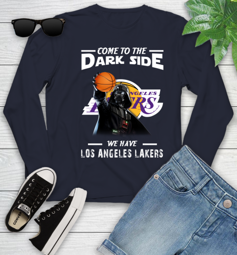 NBA Come To The Dark Side We Have Los Angeles Lakers Star Wars Darth Vader Basketball Youth Long Sleeve 2