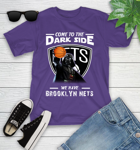 NBA Come To The Dark Side We Have Brooklyn Nets Star Wars Darth Vader Basketball Youth T-Shirt 3