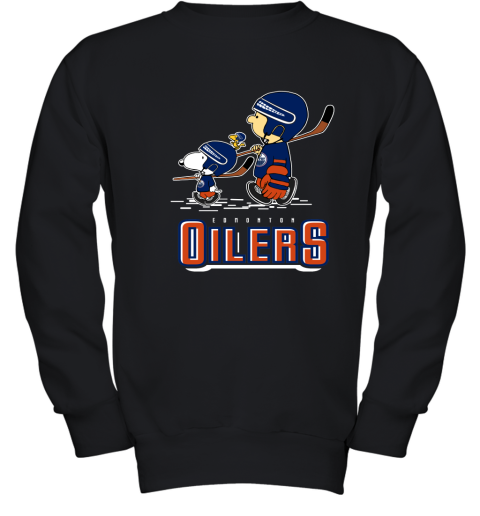Let's Play Oilers Ice Hockey Snoopy NHL Youth Sweatshirt