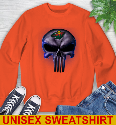 Minnesota Wild NHL Hockey Punisher Skull Sports Sweatshirt - Image 4