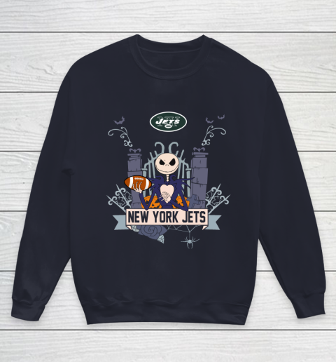 NFL New York Jets Football Jack Skellington Halloween Youth Sweatshirt 2