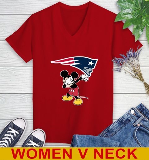 New England Patriots NFL Football Dabbing Mickey Disney Sports Women's V-Neck T-Shirt 12