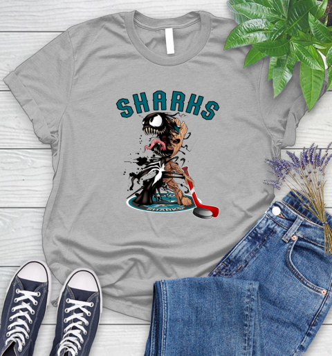 NHL San Jose Sharks Hockey Venom Groot Guardians Of The Galaxy Women's T-Shirt 5