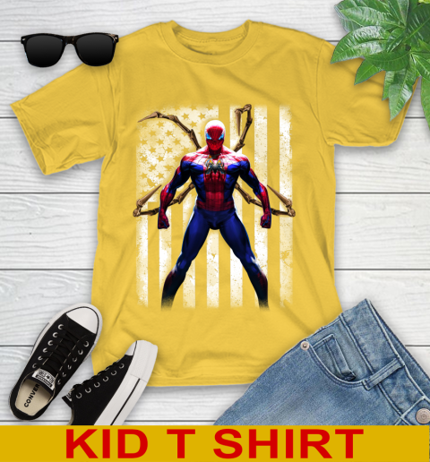 MLB Baseball Miami Marlins Spider Man Avengers Marvel American Flag Shirt (1) Youth T-Shirt 9