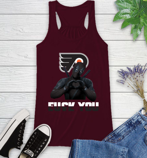 NHL Philadelphia Flyers Deadpool Love You Fuck You Hockey Sports Racerback Tank 2