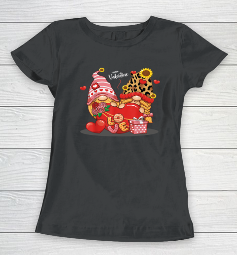 Happy Valentines Day Gnomes with Leopard Sunflower Valentine Women's T-Shirt