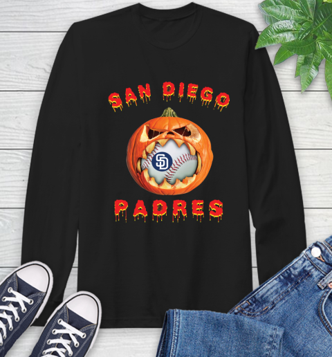 MLB San Diego Padres Halloween Pumpkin Baseball Sports Long Sleeve T-Shirt 2