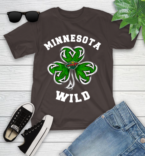 NHL Minnesota Wild Three Leaf Clover St Patrick's Day Hockey Sports Youth T-Shirt 7