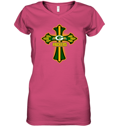 NFL Green Crusader Cross Green Bay Packers Women's V-Neck T-Shirt