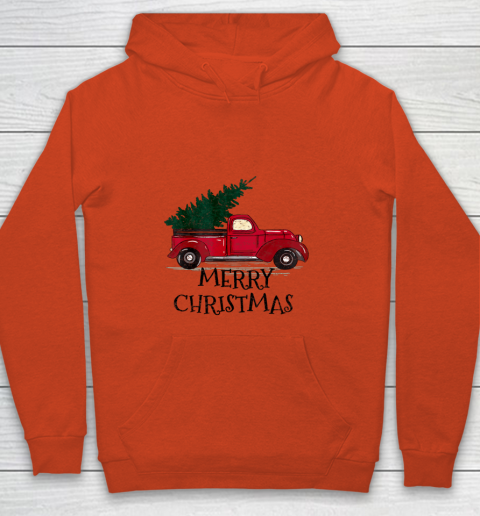 Vintage Red Truck With Merry Christmas Tree Youth Hoodie 3