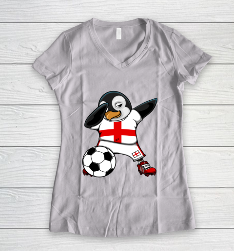 Dabbing Penguin England Soccer Fans Jersey Football Lovers Women's V-Neck T-Shirt