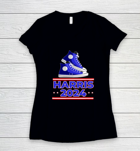 HARRIS 2024 Vote President Kamala Election Sneakers Meme Women's V-Neck T-Shirt