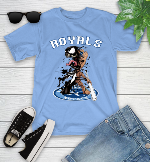 MLB Kansas City Royals Baseball Venom Groot Guardians Of The Galaxy Youth T-Shirt 11