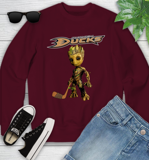Anaheim Ducks NHL Hockey Groot Marvel Guardians Of The Galaxy Youth Sweatshirt 5