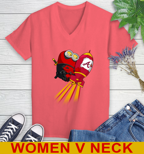 MLB Baseball Atlanta Braves Deadpool Minion Marvel Shirt Women's V-Neck T-Shirt 6