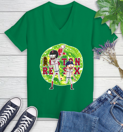 MLB Boston Red Sox Rick And Morty Commissioner's Trophy Baseball Sports Women's V-Neck T-Shirt 5